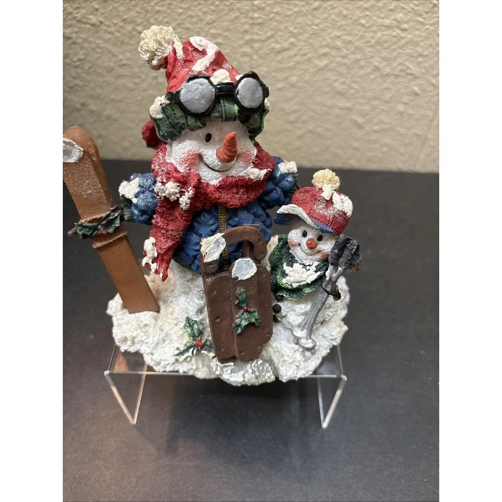 Vtg Sterling Inc Resin Snowman Collectible Figurine 2 Skiing, Father and Son